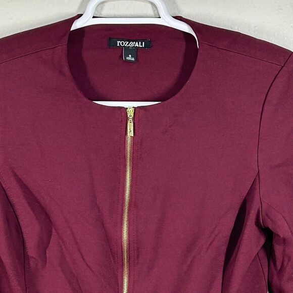 Roz & Ali Jackets & Blazers - Roz&Ali Jacket Womens S Burgundy Ruffle Bell Sleeve Zip Front Peplum Zip Pockets